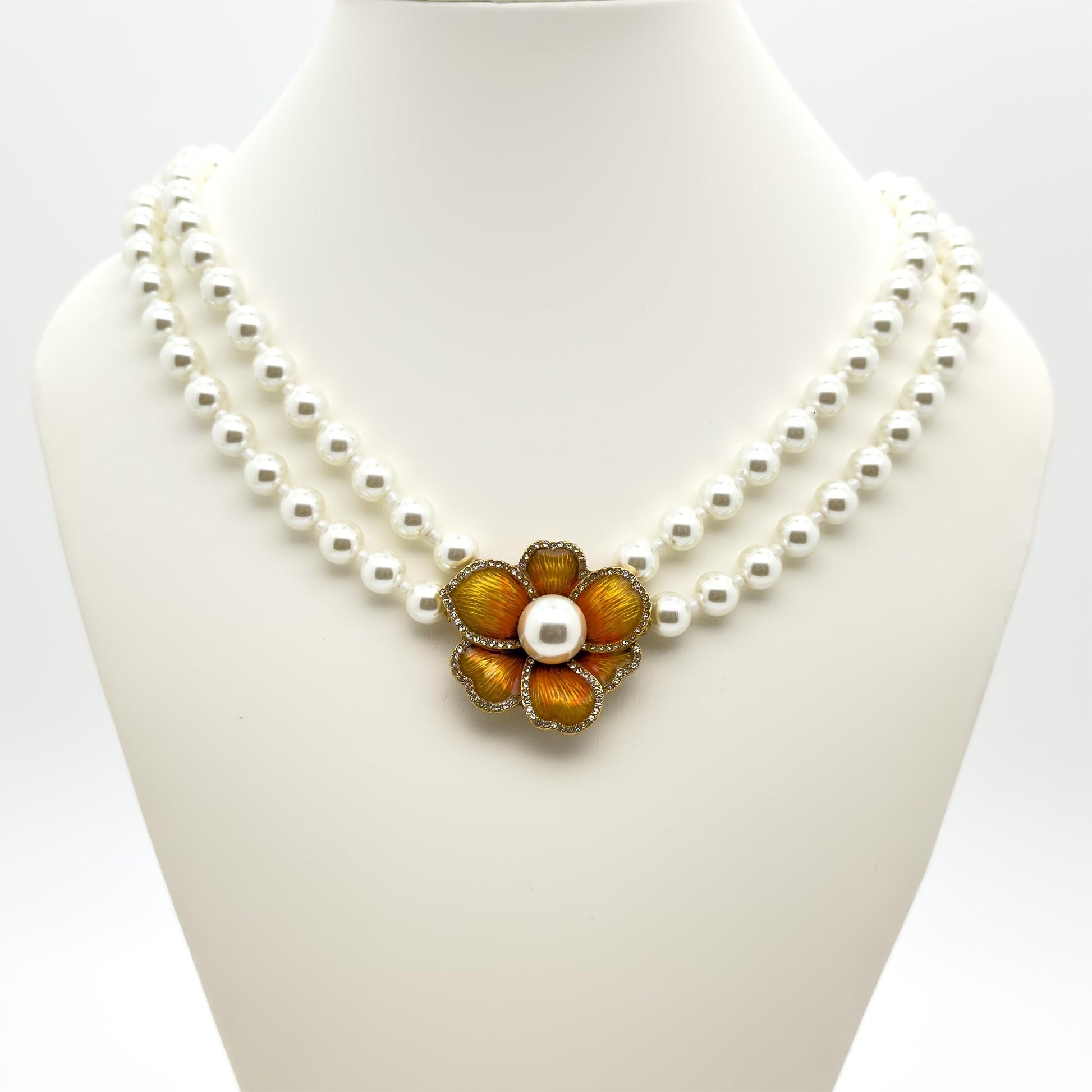 French Vintage Pearl Flower Necklace and Earrings Set Palace Style
