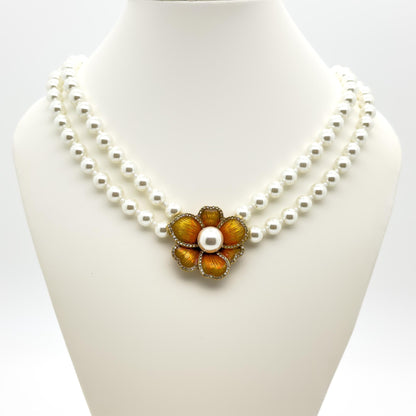 French Vintage Pearl Flower Necklace and Earrings Set Palace Style
