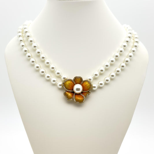 French Vintage Pearl Flower Necklace and Earrings Set Palace Style