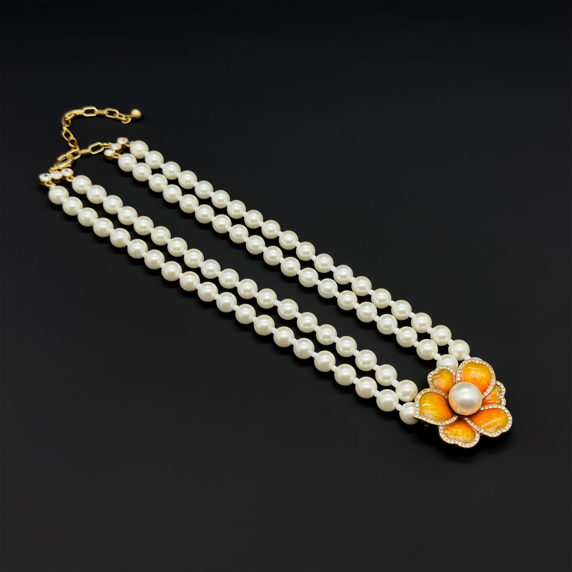 French Vintage Pearl Flower Necklace and Earrings Set Palace Style
