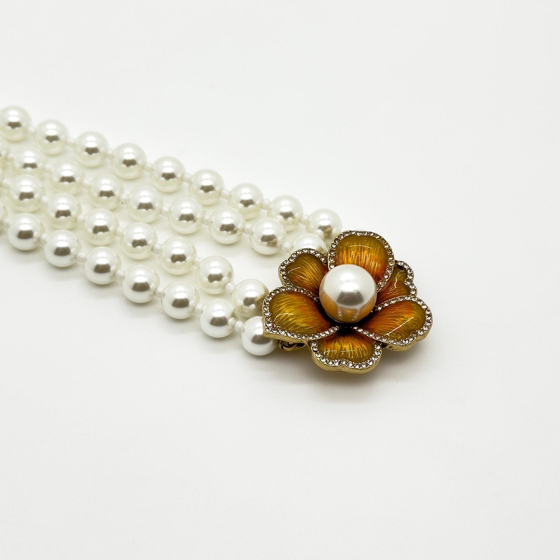 French Vintage Pearl Flower Necklace and Earrings Set Palace Style
