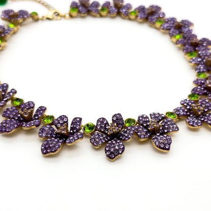 French Vintage Purple Flower Necklace and Earrings Set Pastoral