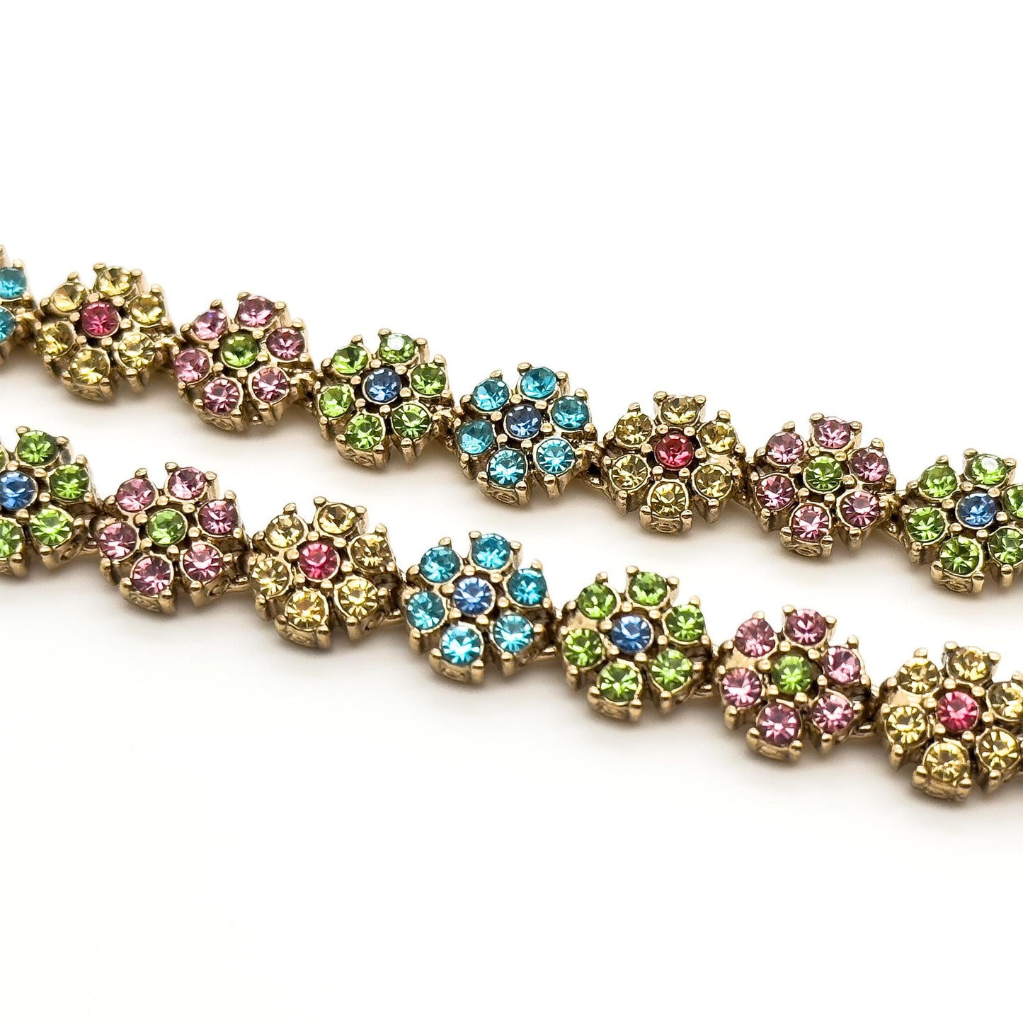 French Vintage Colourful Flower Necklace and Bracelet Set