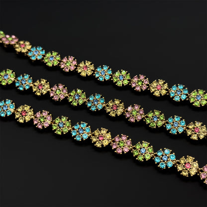 French Vintage Colourful Flower Necklace and Bracelet Set