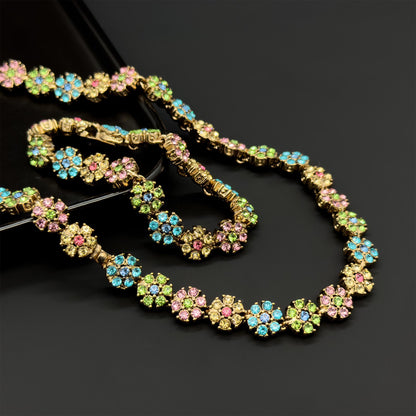 French Vintage Colourful Flower Necklace and Bracelet Set