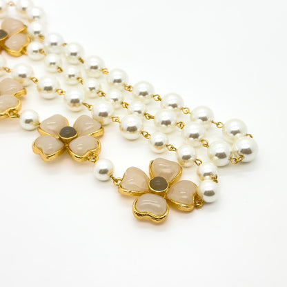 Vintage Palace Pearl Flower Long Beaded Dress Necklace