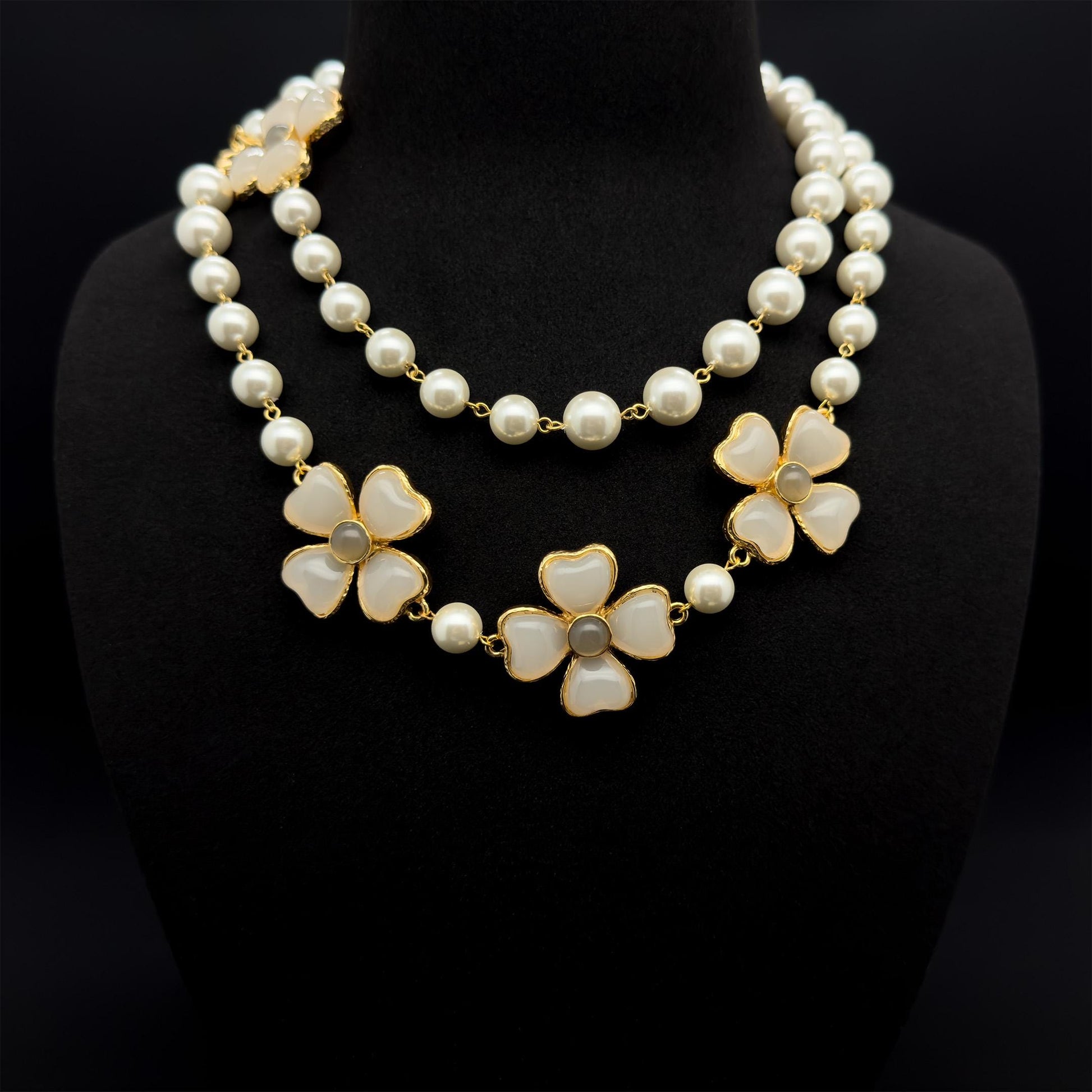 Vintage Palace Pearl Flower Long Beaded Dress Necklace