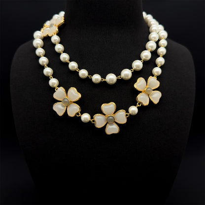 Vintage Palace Pearl Flower Long Beaded Dress Necklace