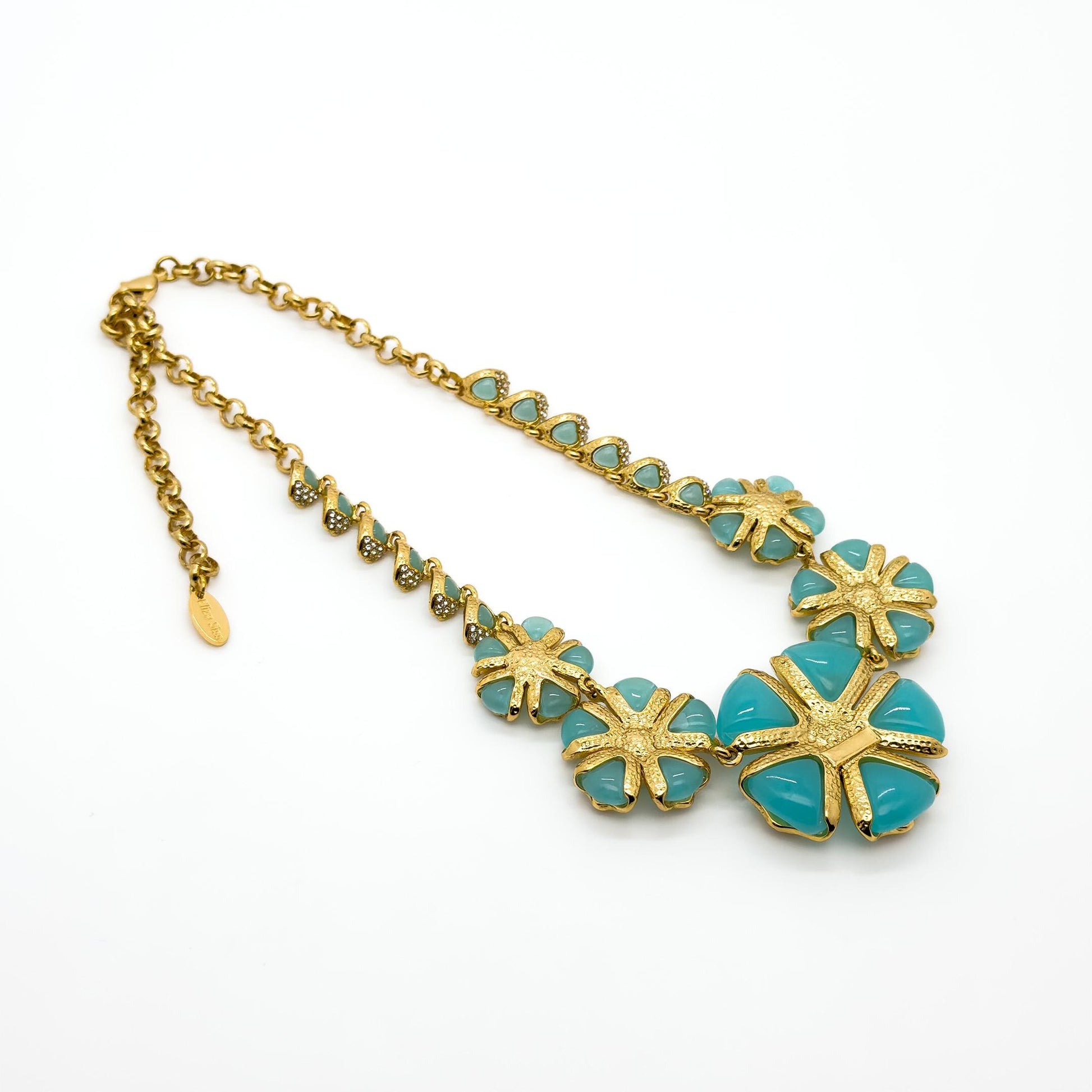 Vintage Palace Blue Flower Crystal Necklace Statement Dress Jewellery