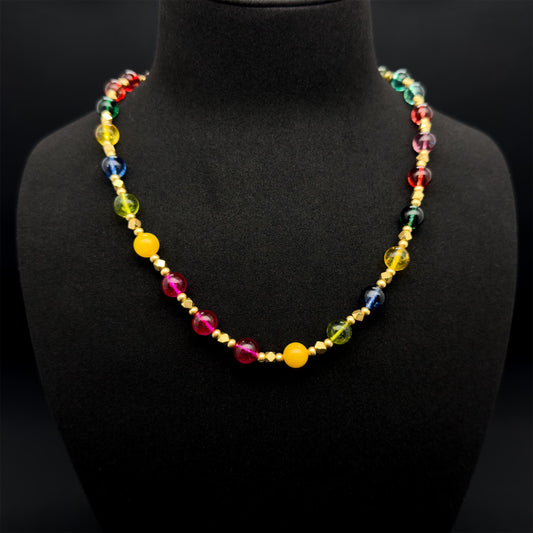 Vintage Colourful Glass Beaded Ethnic Boho Necklace 58cm Length