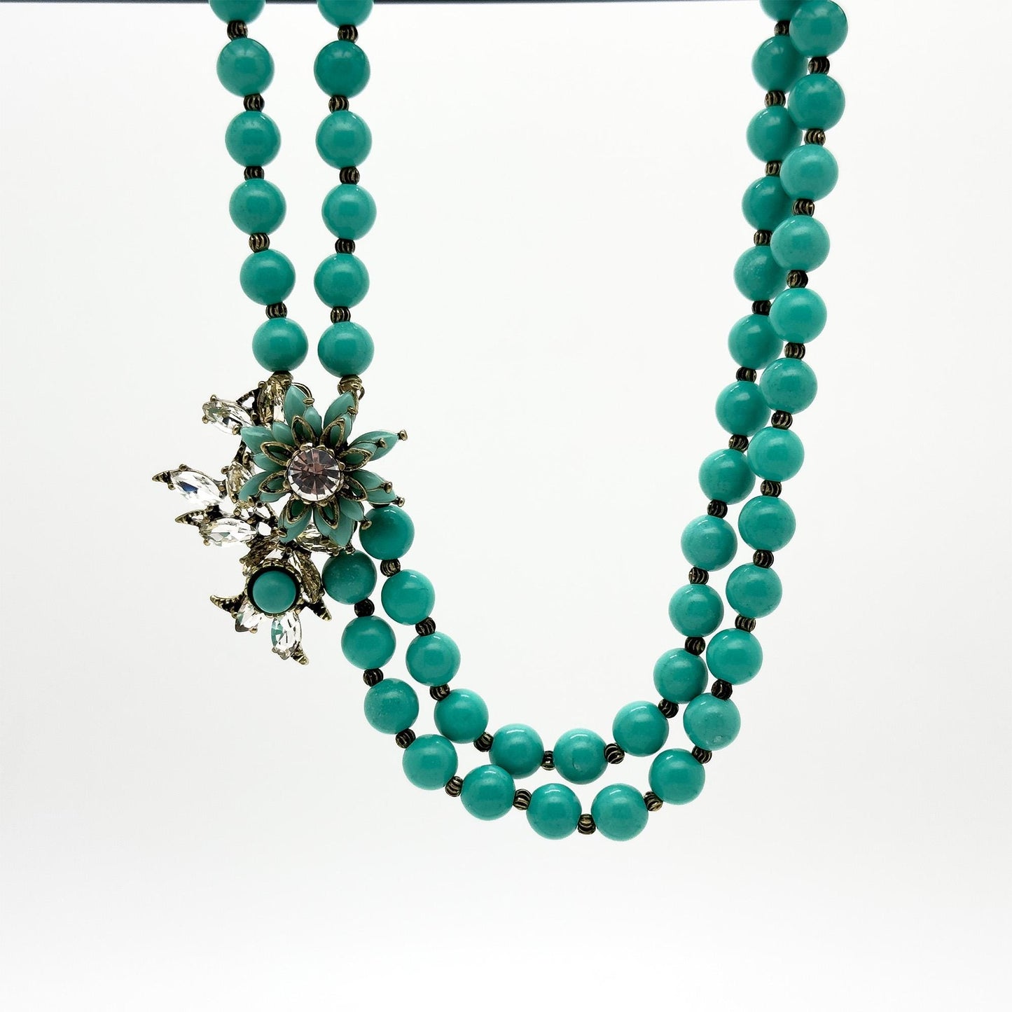 Vintage Art Deco Turquoise Flower Copper Choker Necklace Handmade