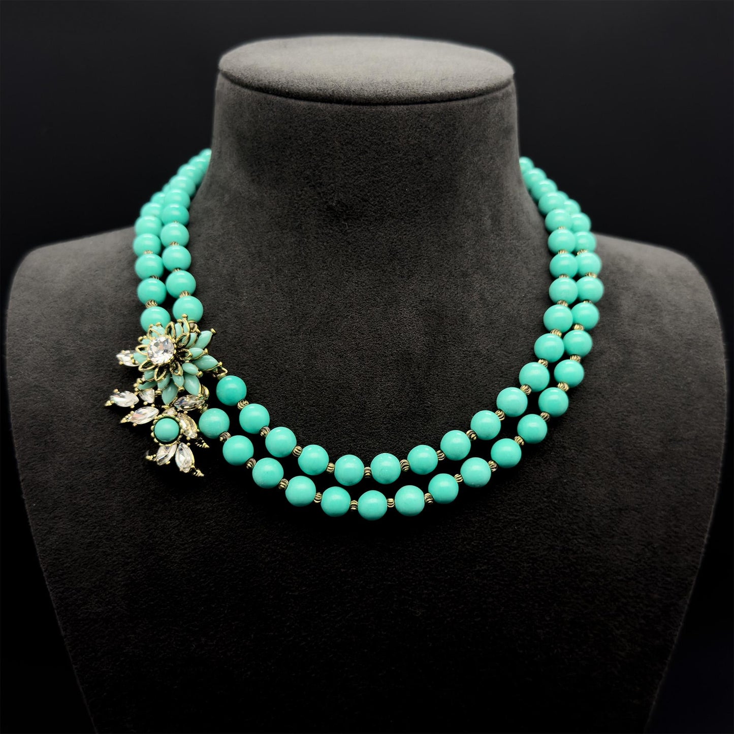 Vintage Art Deco Turquoise Flower Copper Choker Necklace Handmade