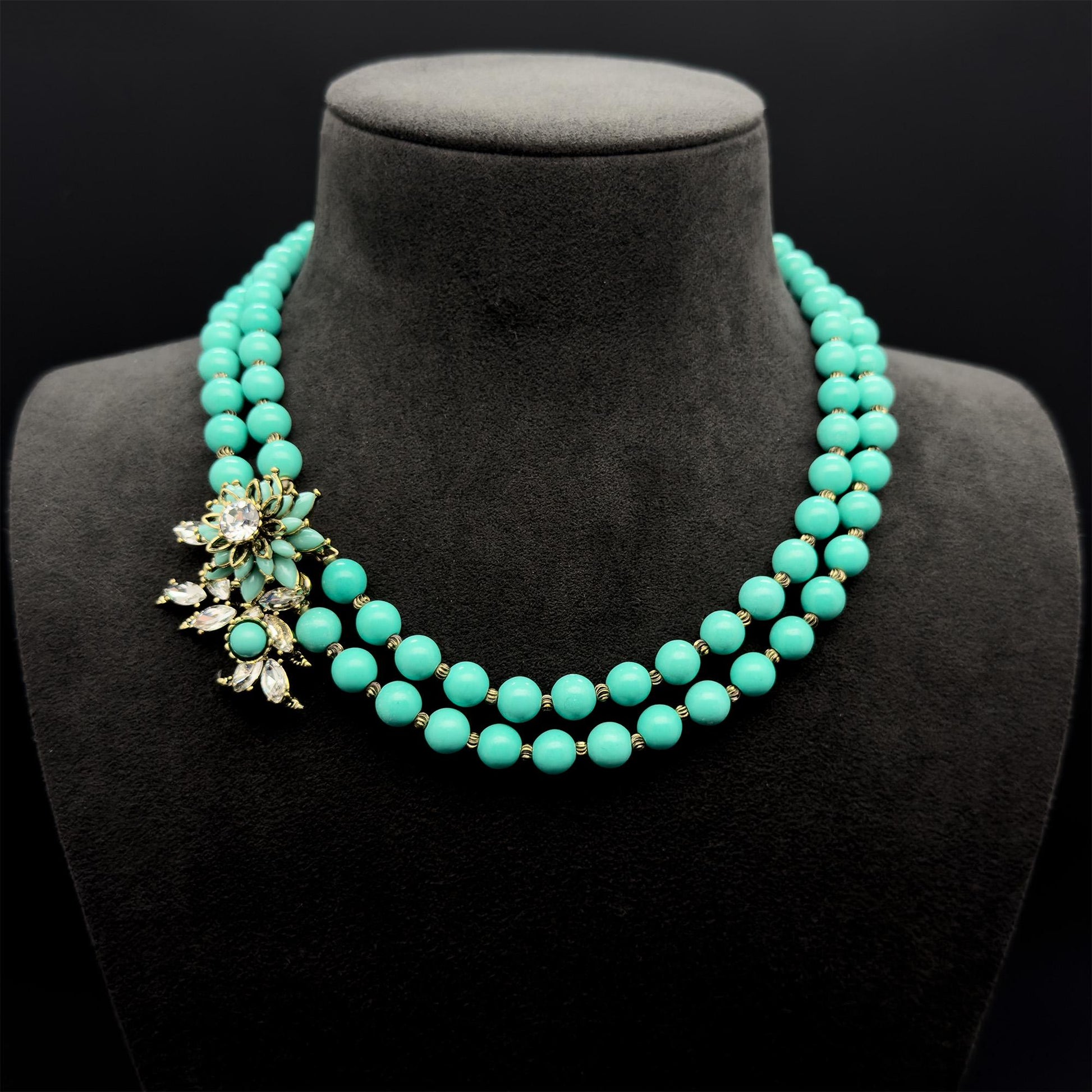 Vintage Art Deco Turquoise Flower Copper Choker Necklace Handmade