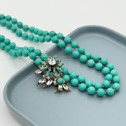 Vintage Art Deco Turquoise Flower Copper Choker Necklace Handmade