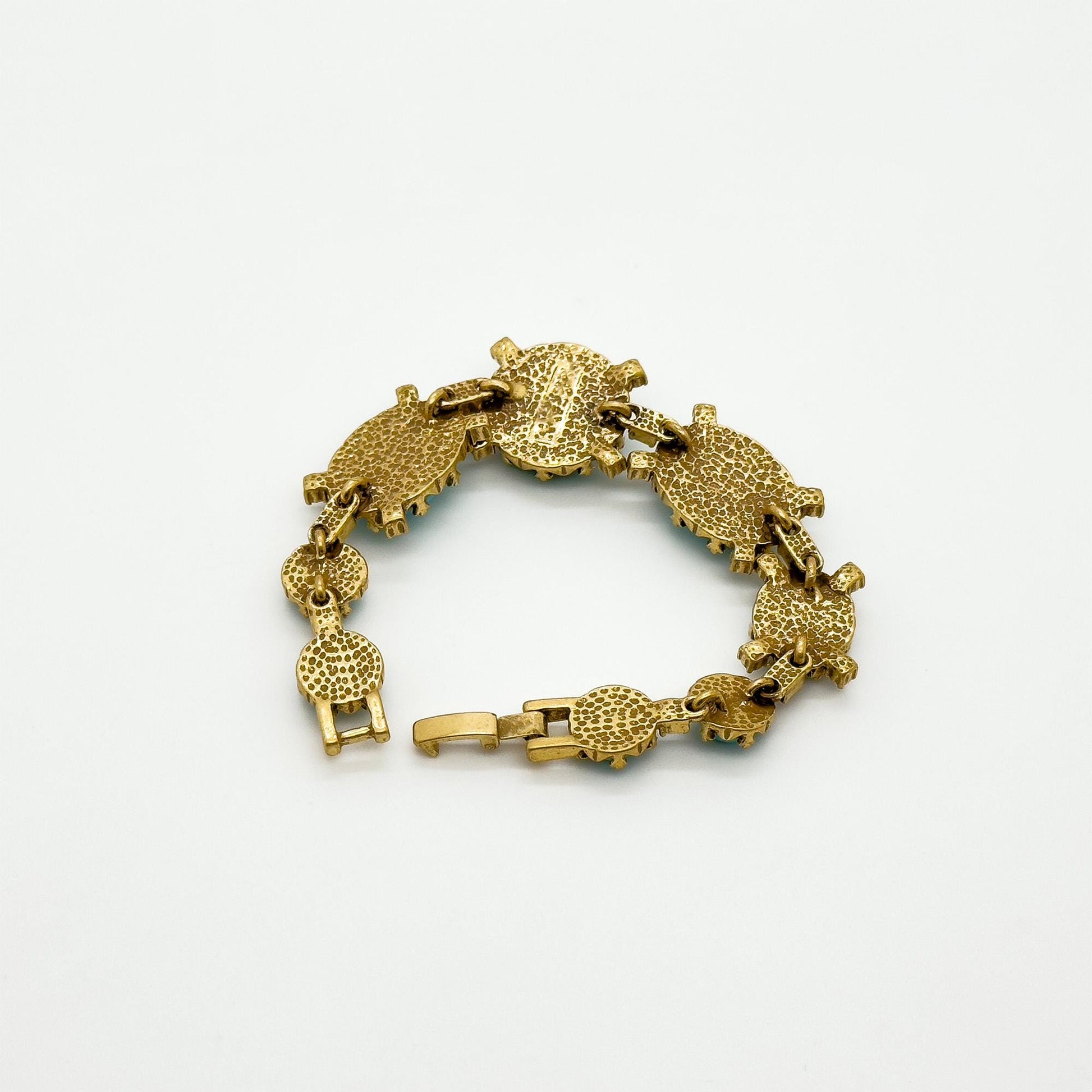 Handcrafted Art Deco Turquoise Rhinestone Bracelet with Copper