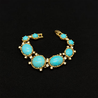 Handcrafted Art Deco Turquoise Rhinestone Bracelet with Copper