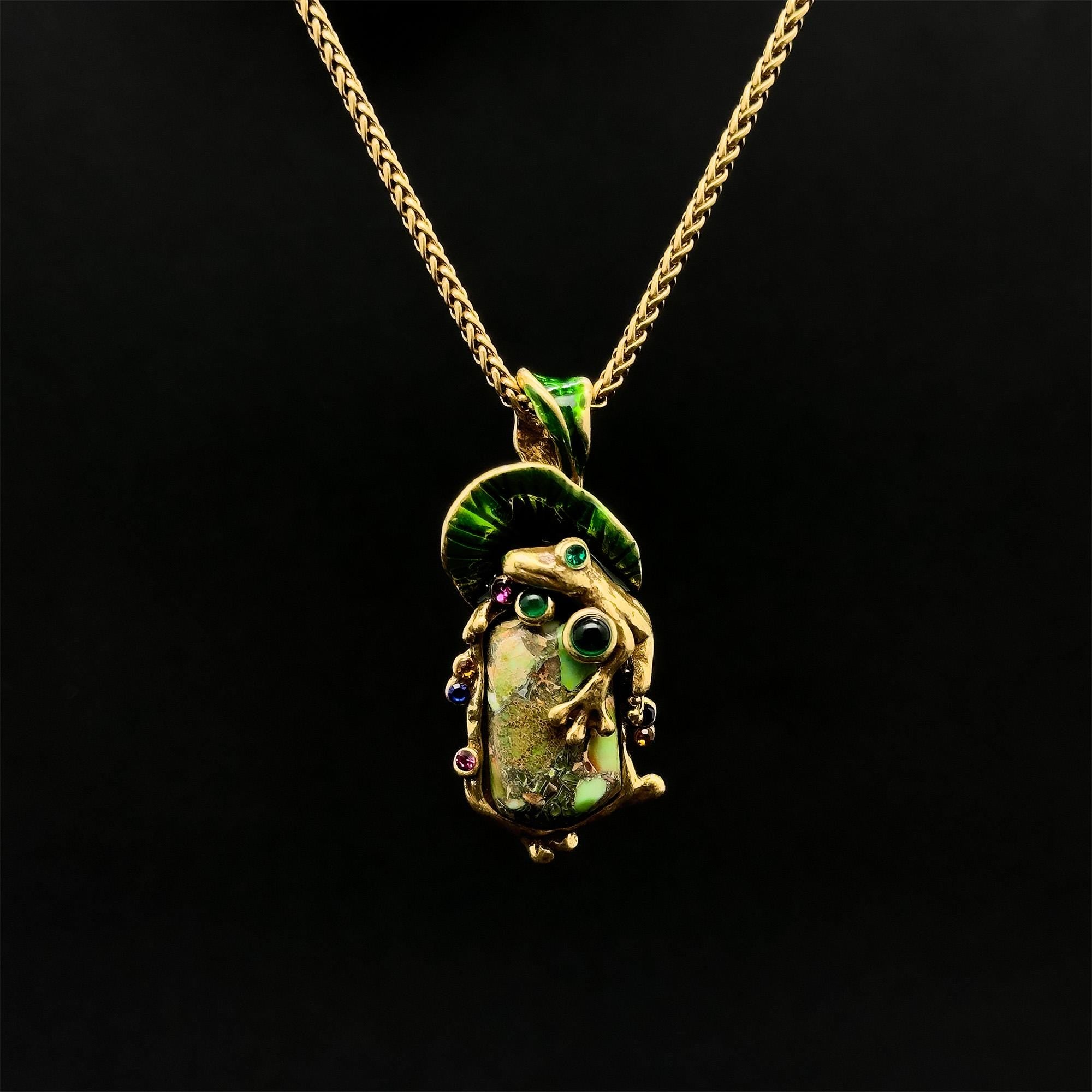 Art Deco Frog Pendant Necklace – Copper Glass Ethnic Jewellery