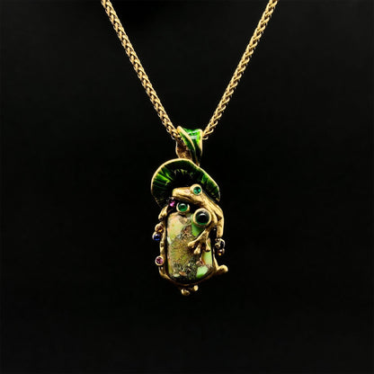 Art Deco Frog Pendant Necklace – Copper Glass Ethnic Jewellery