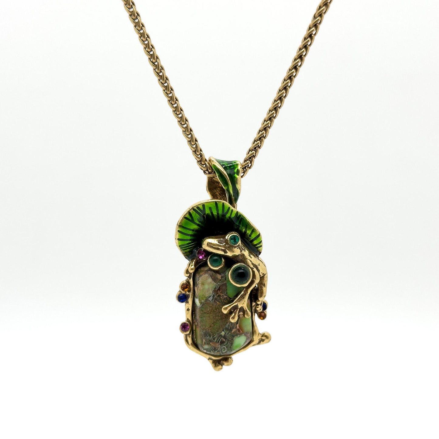 Art Deco Frog Pendant Necklace – Copper Glass Ethnic Jewellery