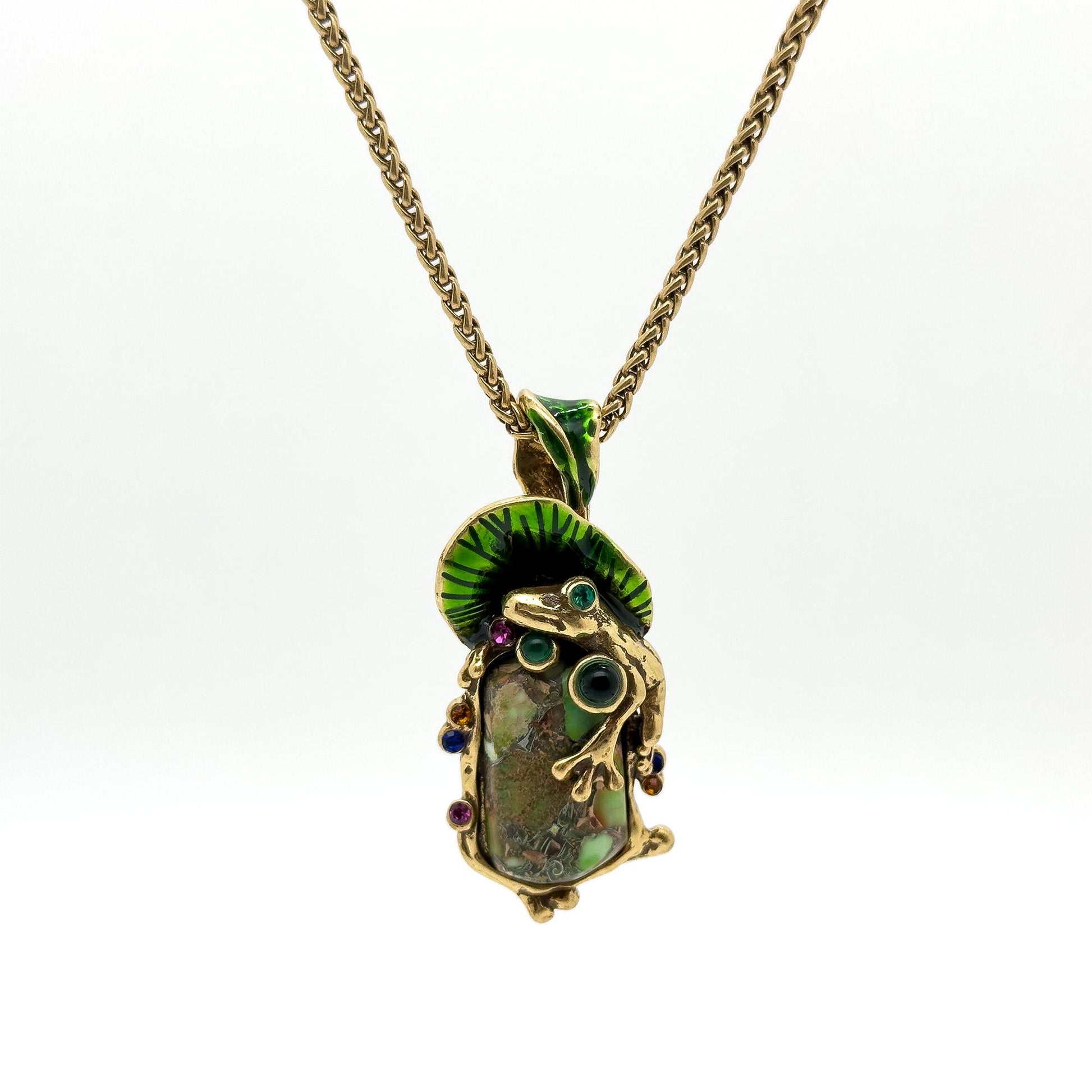 Art Deco Frog Pendant Necklace – Copper Glass Ethnic Jewellery