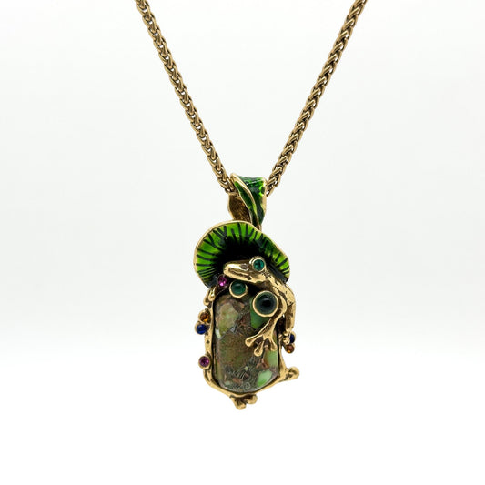 Art Deco Frog Pendant Necklace – Copper Glass Ethnic Jewellery