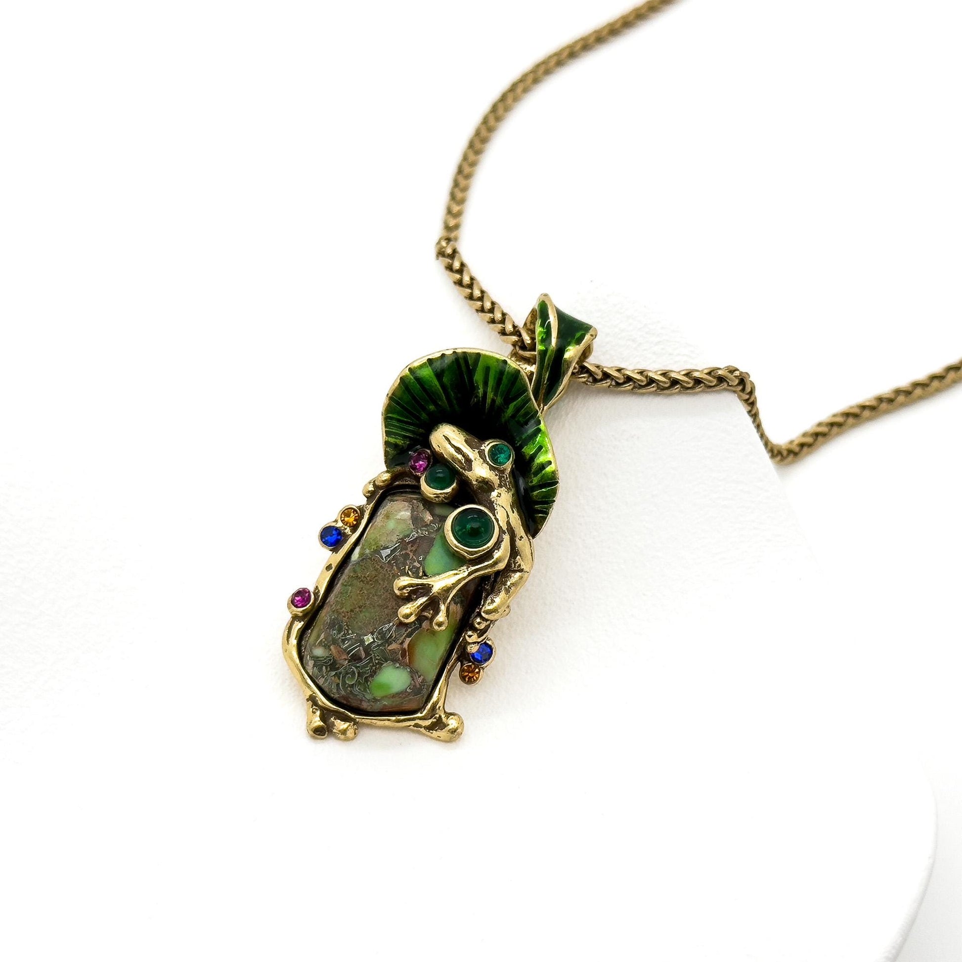 Art Deco Frog Pendant Necklace – Copper Glass Ethnic Jewellery