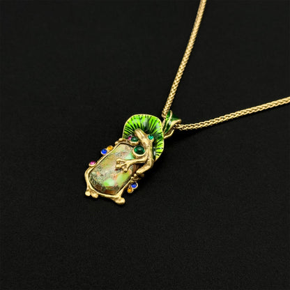 Art Deco Frog Pendant Necklace – Copper Glass Ethnic Jewellery