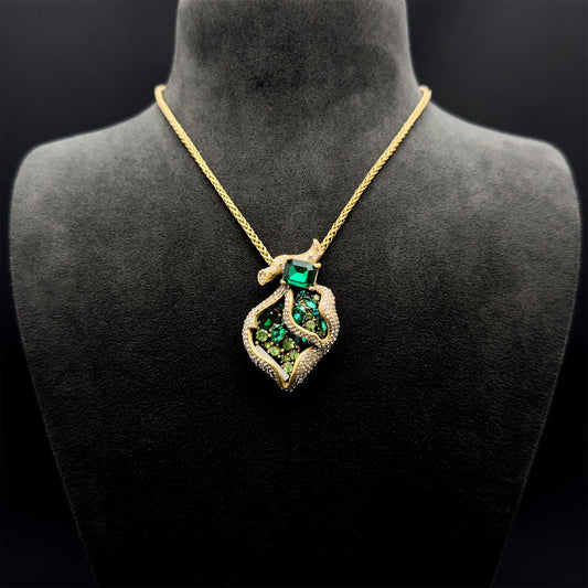 Art Deco Heart Pendant Necklace and Zircon Leaf Earrings Set