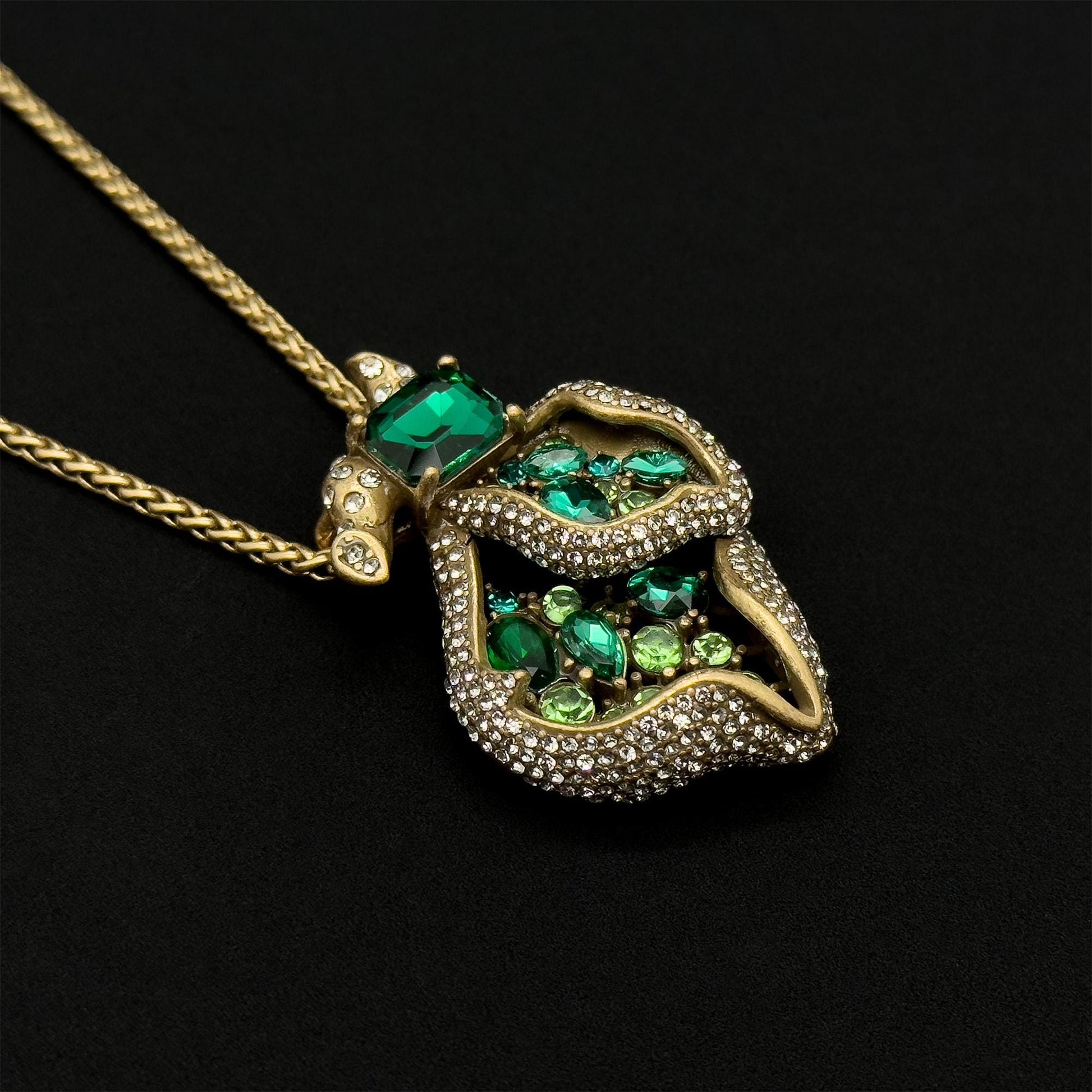 Art Deco Heart Pendant Necklace and Zircon Leaf Earrings Set