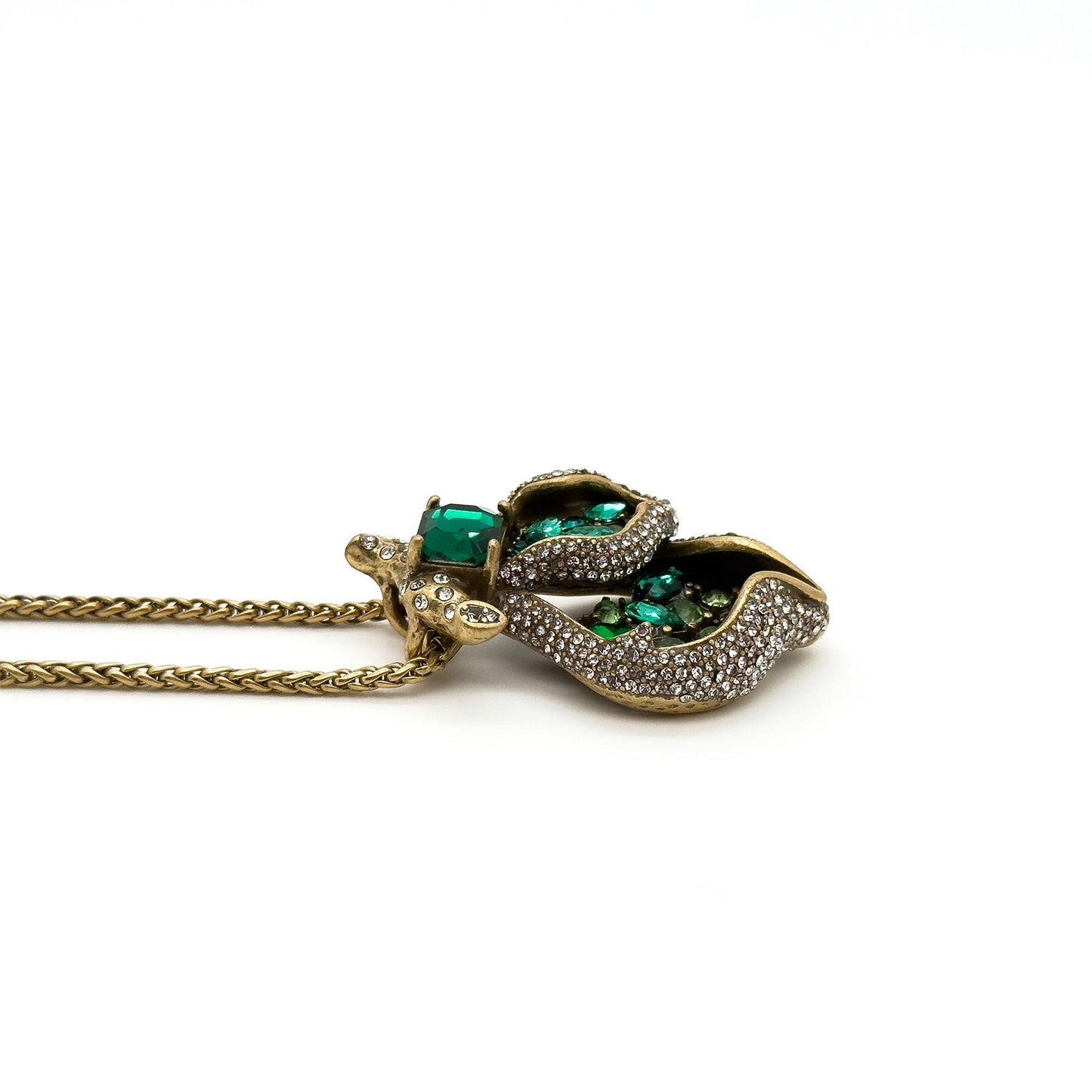 Art Deco Heart Pendant Necklace and Zircon Leaf Earrings Set