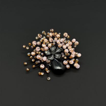 Vintage Crystal Handmade Bouquet Brooch, Floral Statement Pin Gift