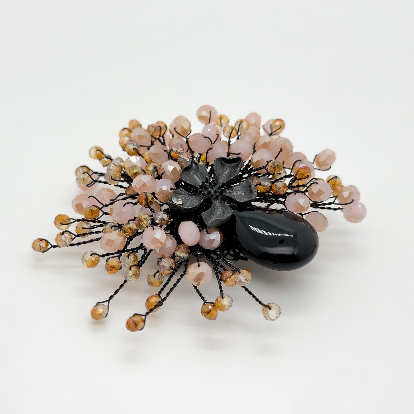 Vintage Crystal Handmade Bouquet Brooch, Floral Statement Pin Gift