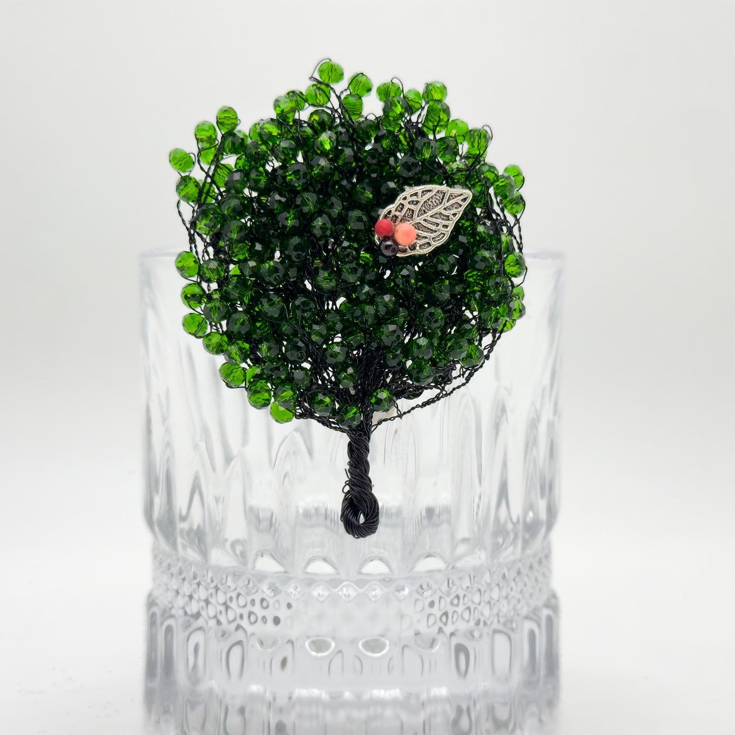 Vintage Handmade Tree Brooch Copper Bead Embellished Pastoral Brooch