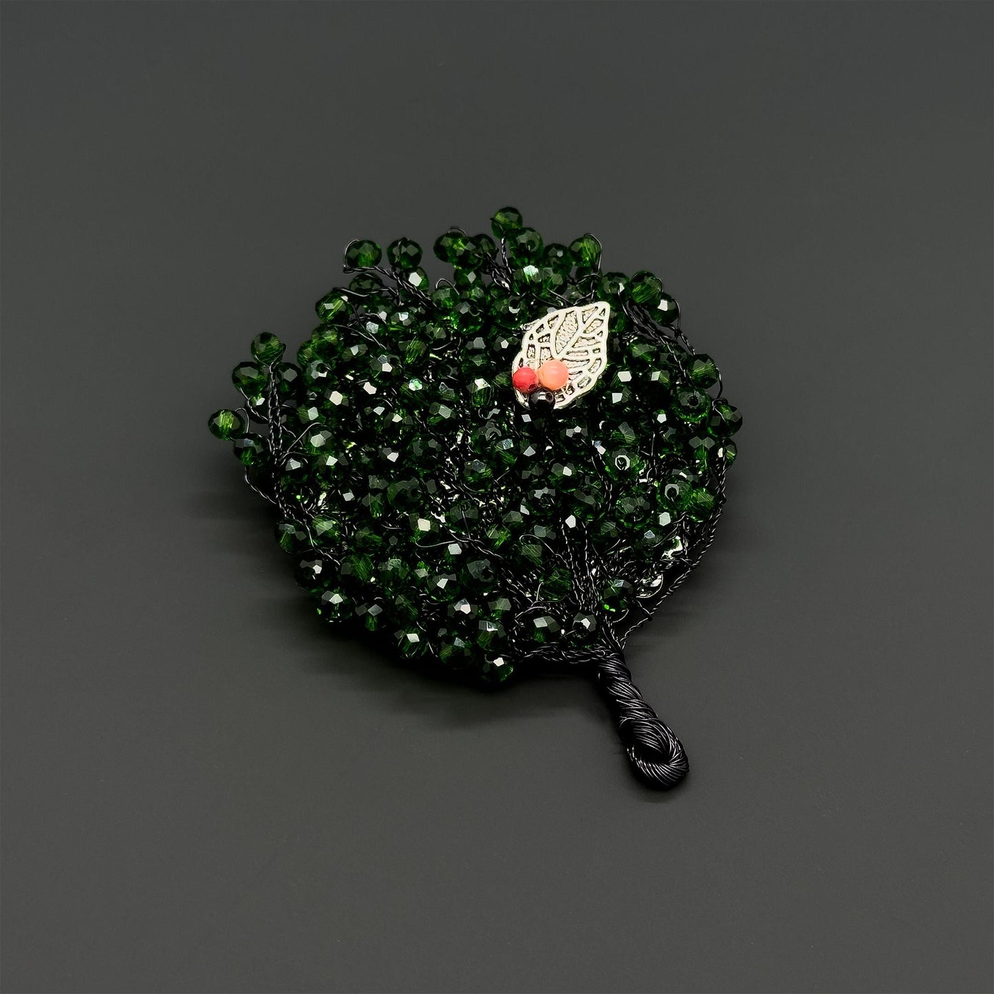 Vintage Handmade Tree Brooch Copper Bead Embellished Pastoral Brooch