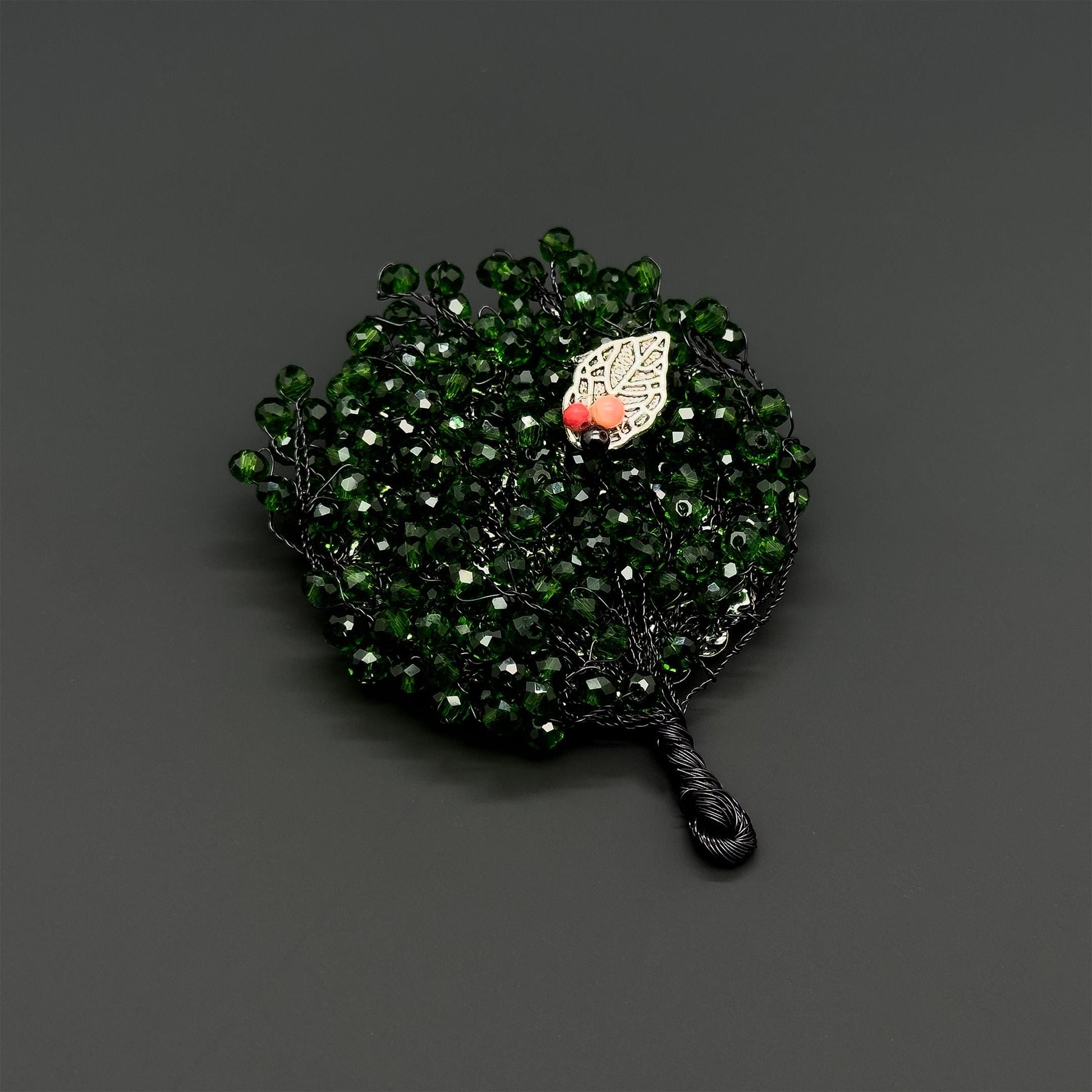 Vintage Handmade Tree Brooch Copper Bead Embellished Pastoral Brooch