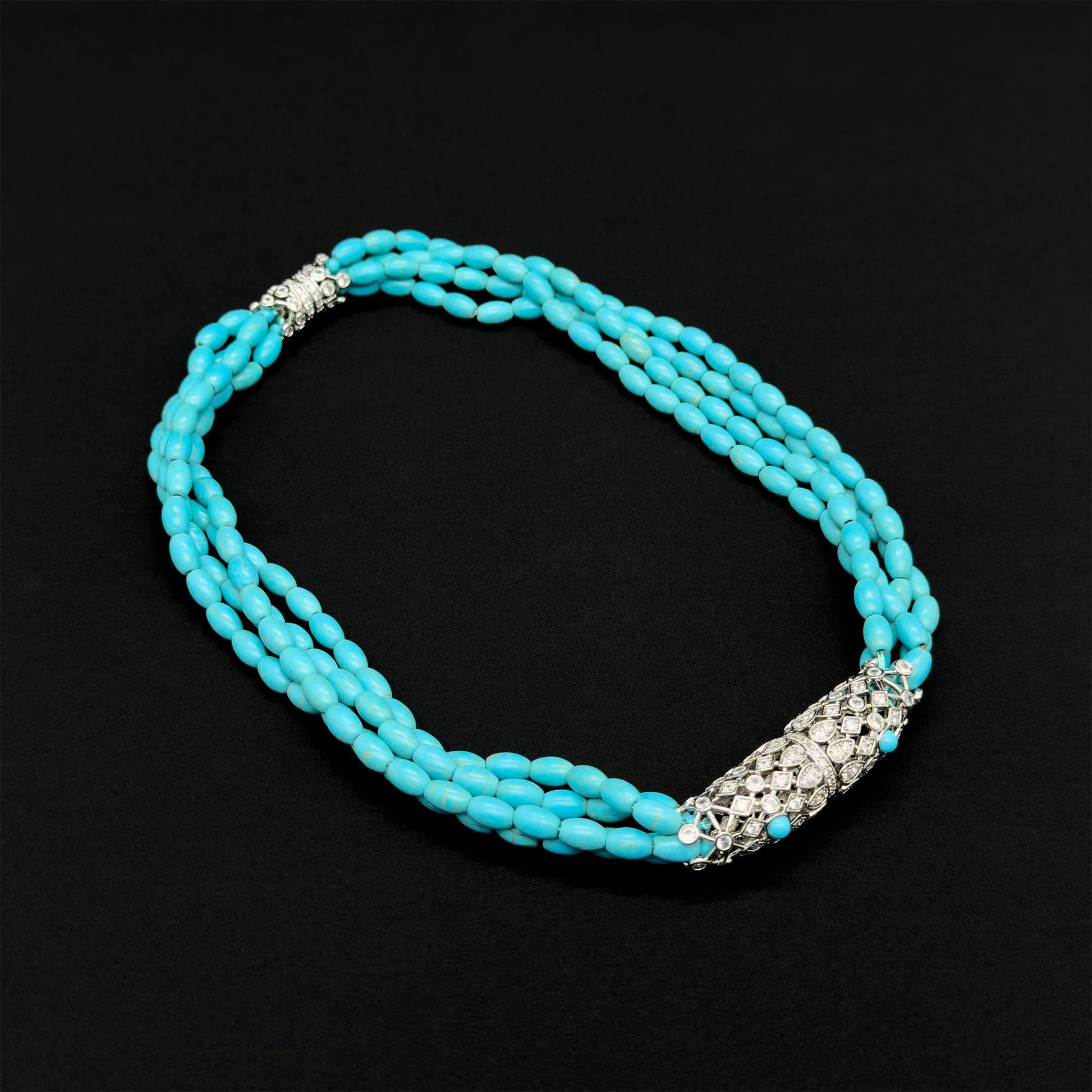 Vintage Art Deco Turquoise Pendant Necklace Layered Ethnic Statement