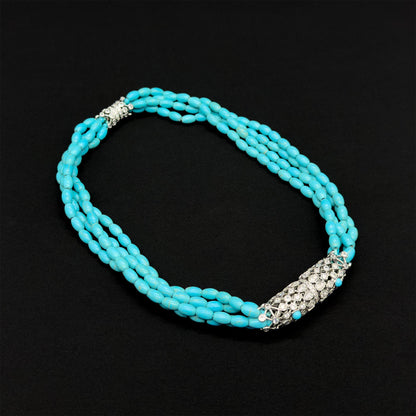 Vintage Art Deco Turquoise Pendant Necklace Layered Ethnic Statement