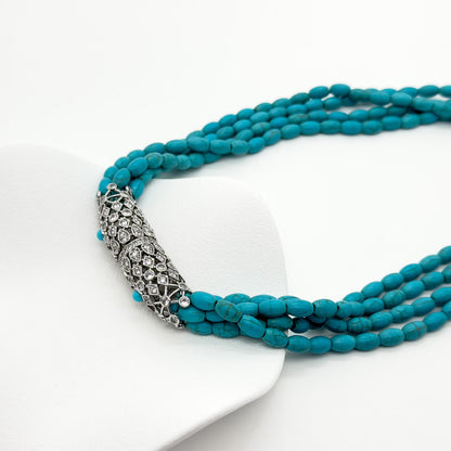 Vintage Art Deco Turquoise Pendant Necklace Layered Ethnic Statement