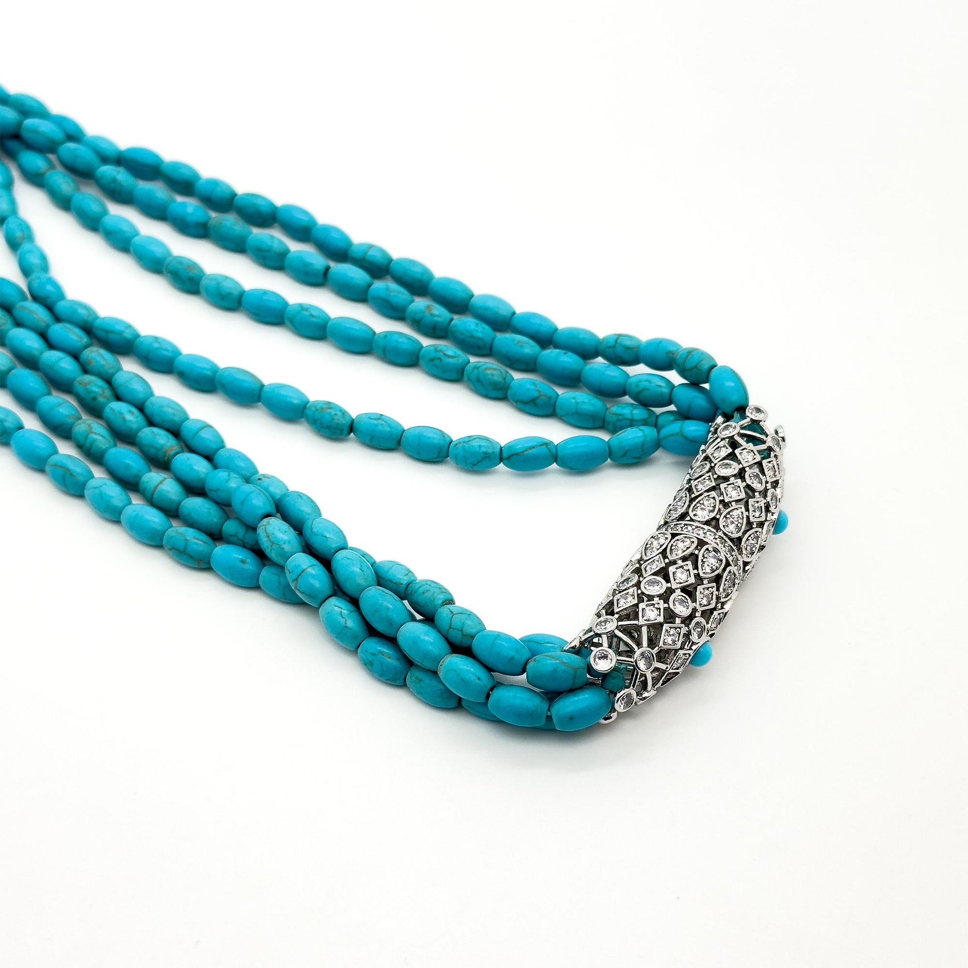 Vintage Art Deco Turquoise Pendant Necklace Layered Ethnic Statement