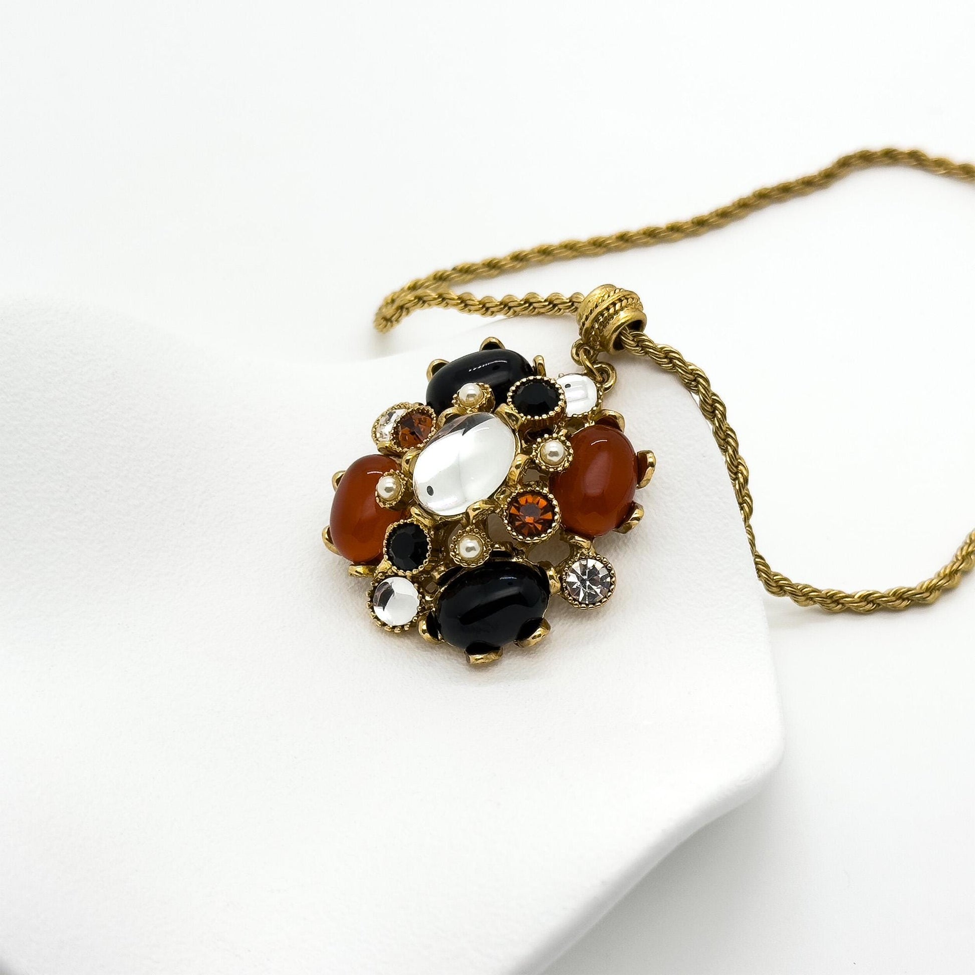 Art Deco Vintage Pendant Necklace Boho Ethnic Zircon Glass Copper