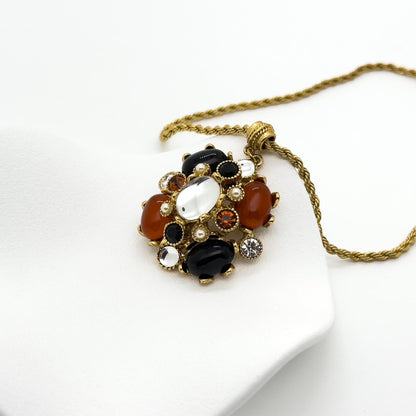 Art Deco Vintage Pendant Necklace Boho Ethnic Zircon Glass Copper