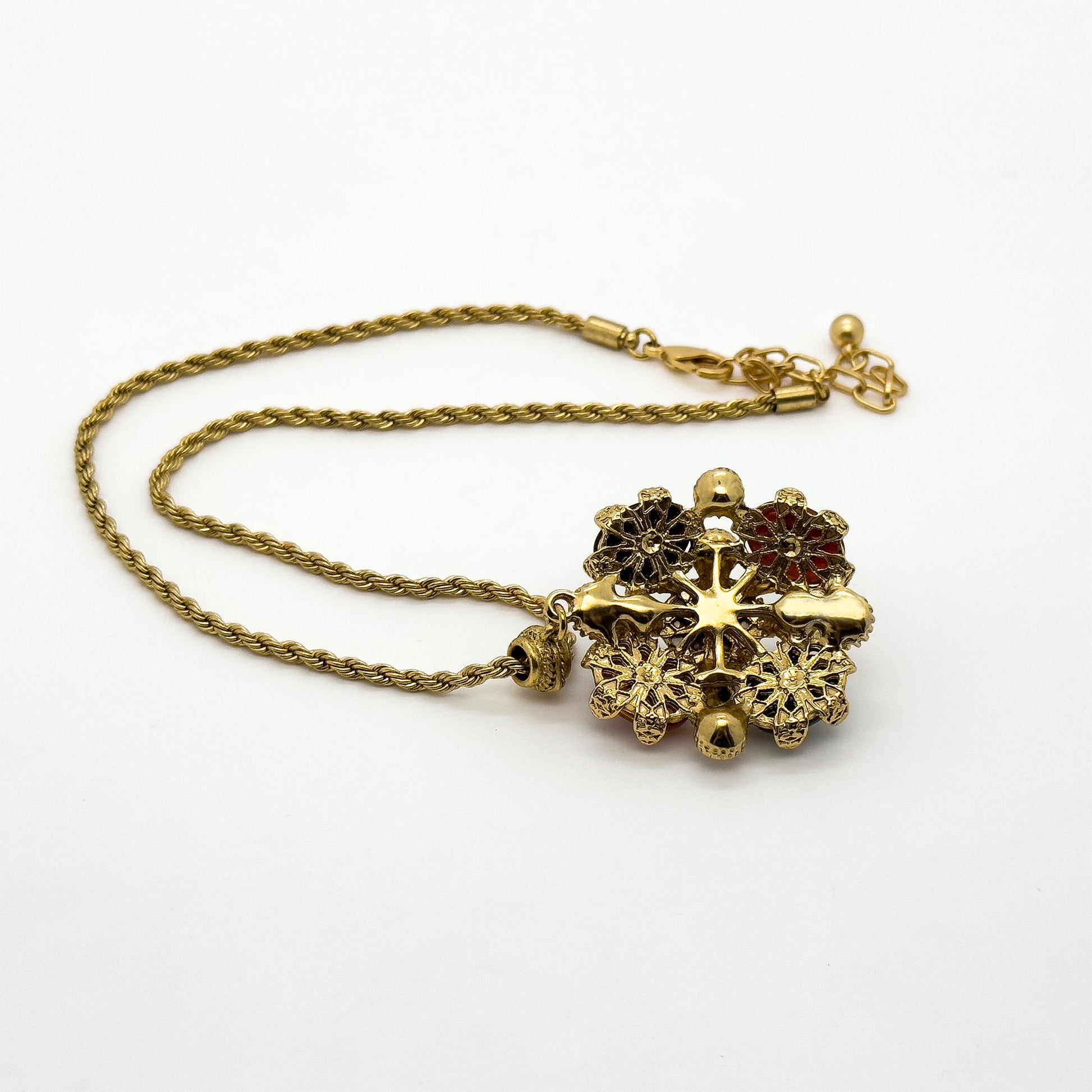 Art Deco Vintage Pendant Necklace Boho Ethnic Zircon Glass Copper