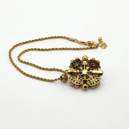 Art Deco Vintage Pendant Necklace Boho Ethnic Zircon Glass Copper