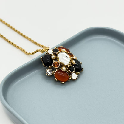 Art Deco Vintage Pendant Necklace Boho Ethnic Zircon Glass Copper