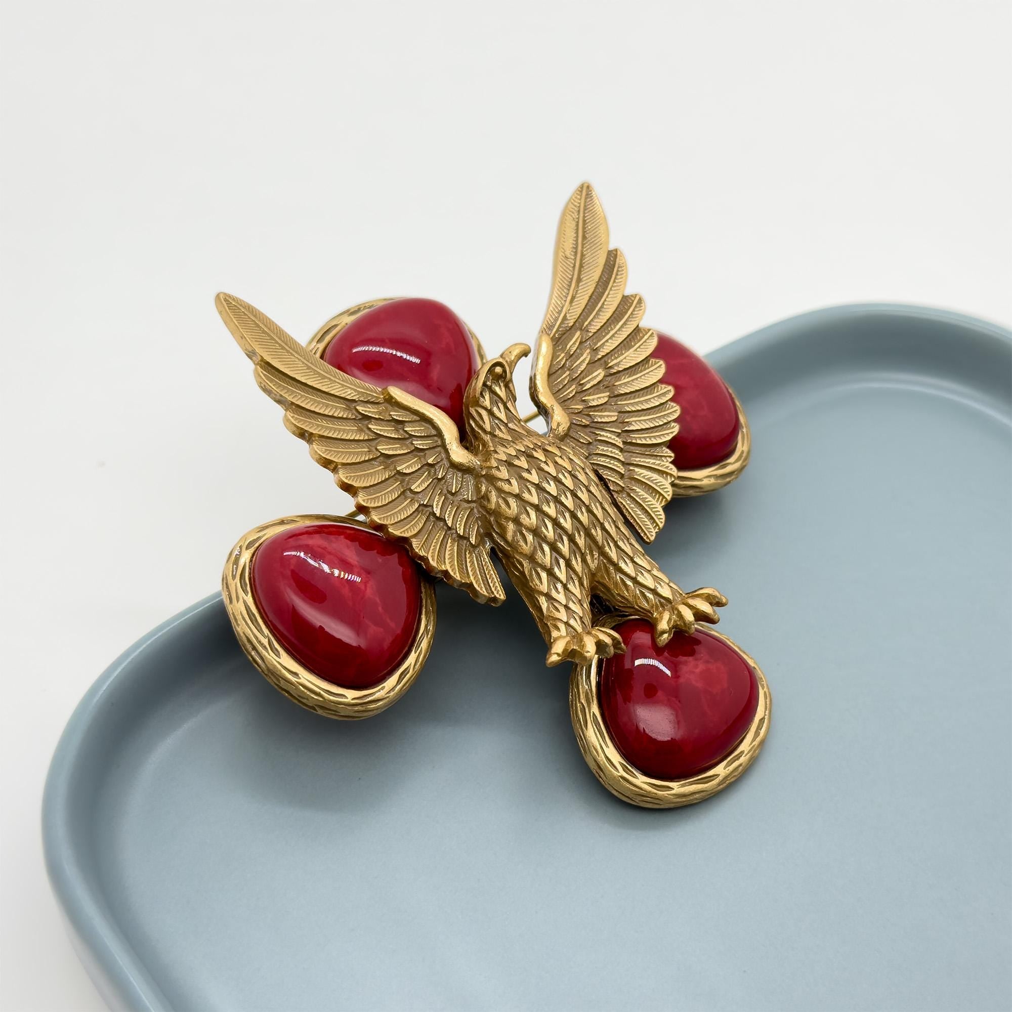 Vintage Art Deco Eagle Statement Brooch Resin and Copper