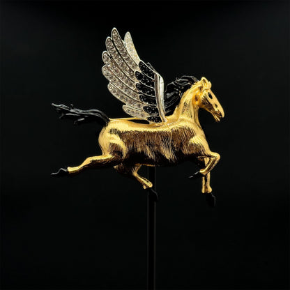 Art Deco 3D Horse Rhinestone Enamel Brooch Statement Pin Gift