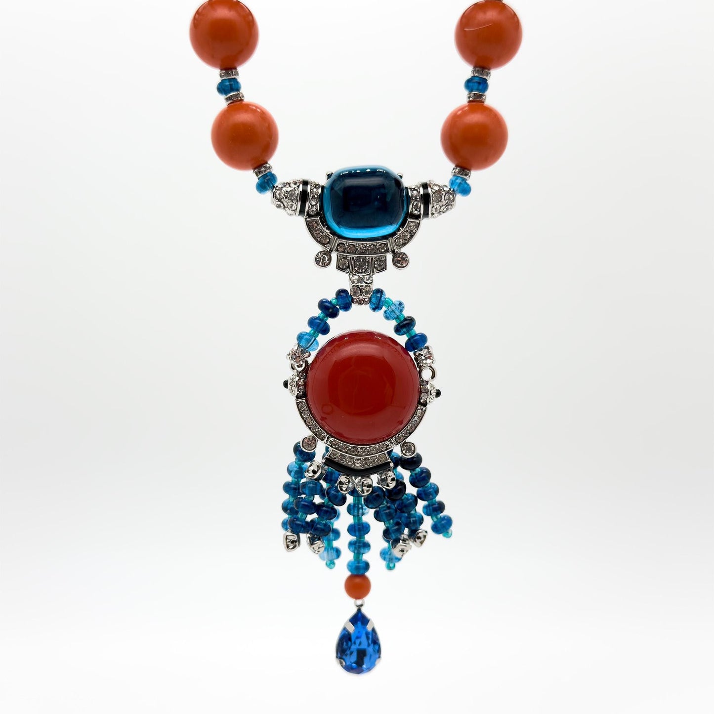 Vintage Art Deco Statement Pendant Necklace with Zircon Accents