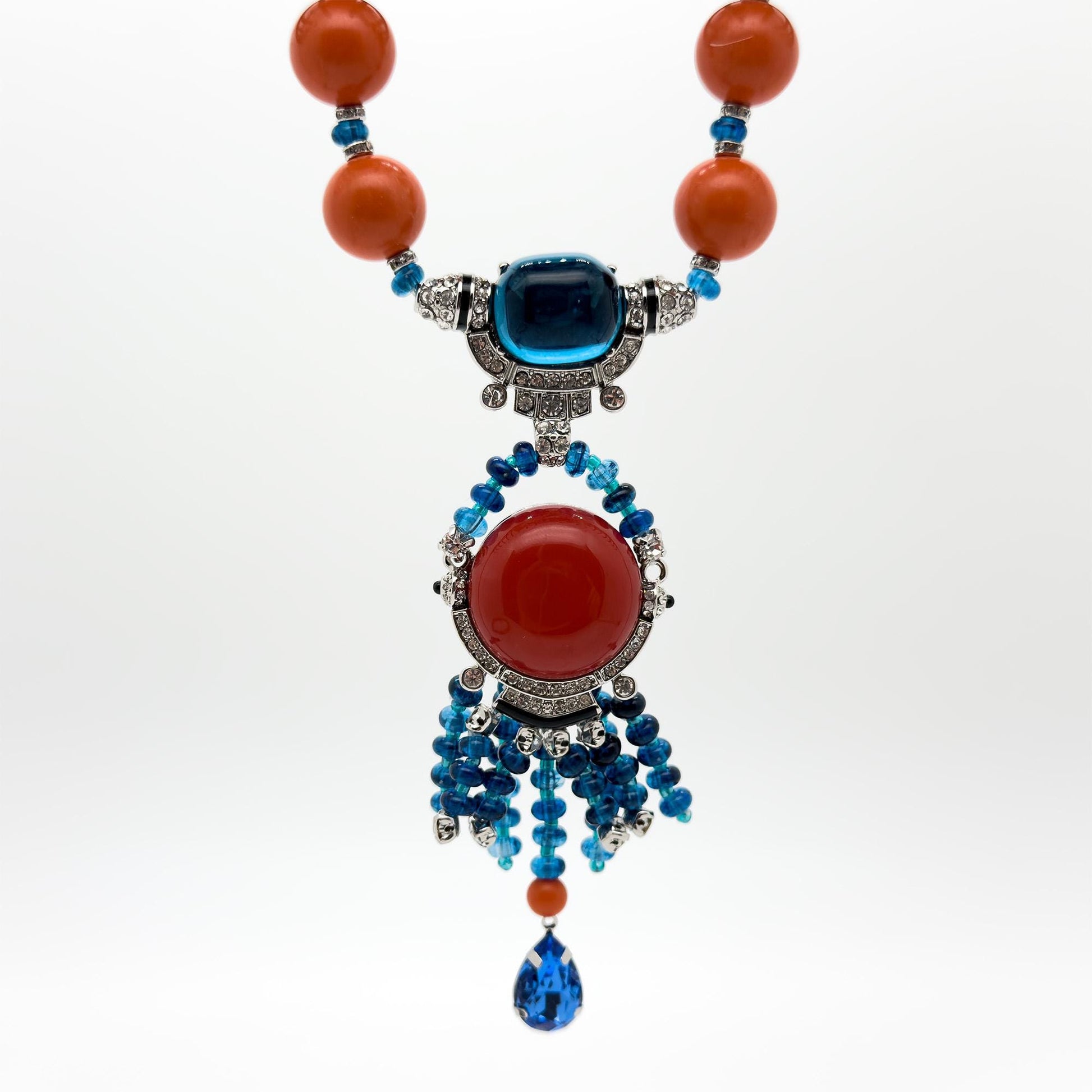 Vintage Art Deco Statement Pendant Necklace with Zircon Accents