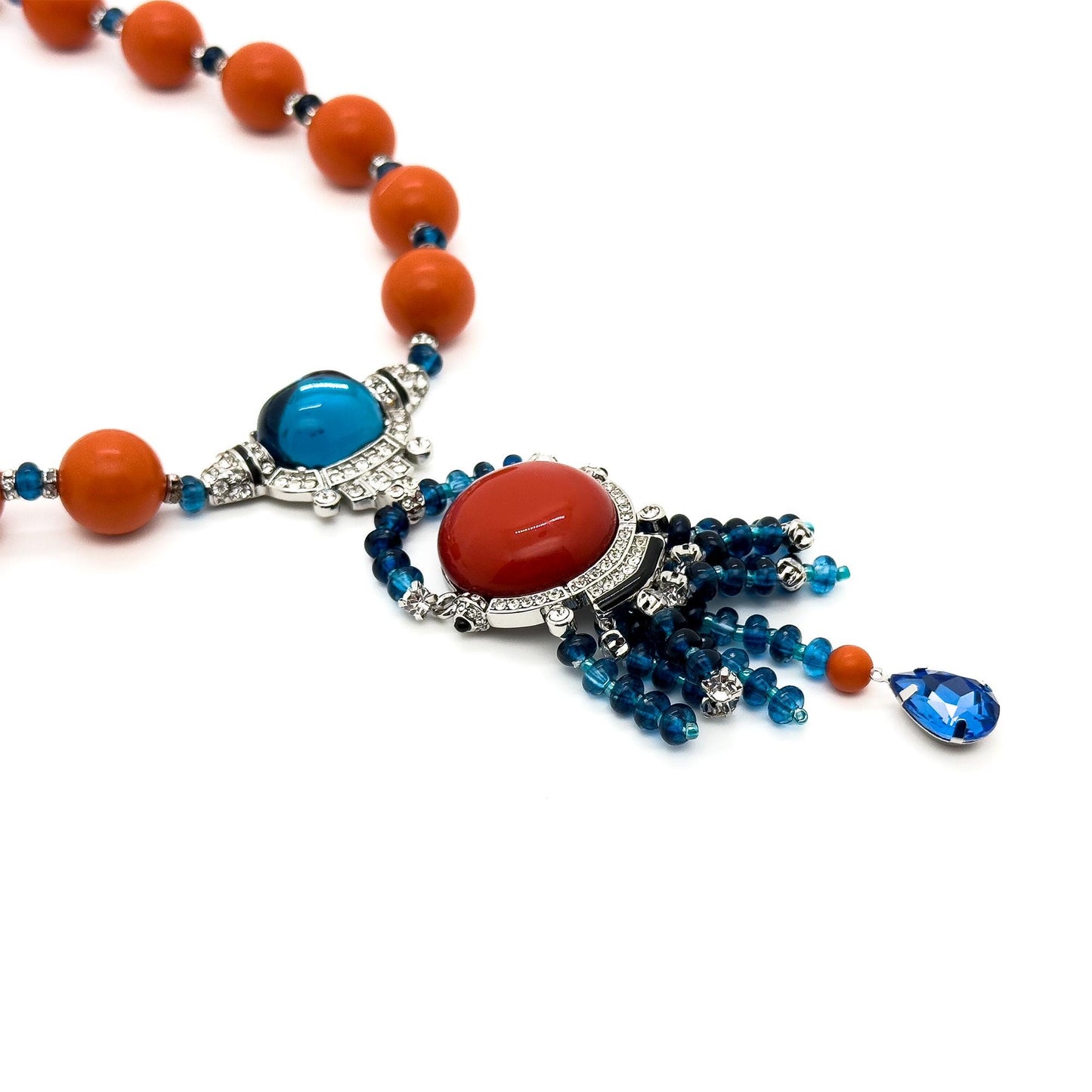 Vintage Art Deco Statement Pendant Necklace with Zircon Accents