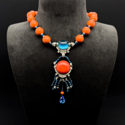 Vintage Art Deco Statement Pendant Necklace with Zircon Accents